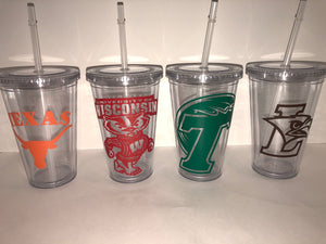 CLEAR COLLEGE TUMBLER w/ STRAW - Out of the Box NY Gifts
