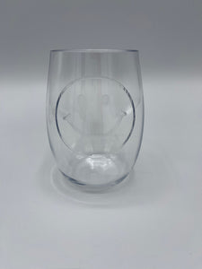 SMILEY FACE STEMLESS WINE GLASS - HARD PLASTIC - Out of the Box NY Gifts