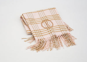 MONOGRAMMED RECEIVING BLANKET - PLAID WITH FRINGE - Out of the Box NY Gifts