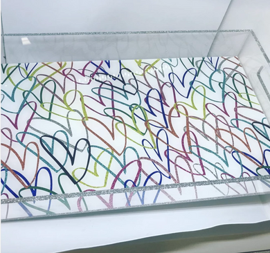 MULTI -HEARTS  LUCITE TRAY - VARIOUS SIZES - Out of the Box NY Gifts