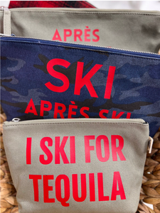 CANVAS MAKEUP BAG OR CLUTCH  FOR SKI LOVES