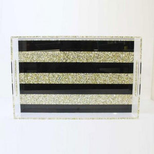 BLACK STRIPE LUCITE TRAY - VARIOUS SIZES - Out of the Box NY Gifts