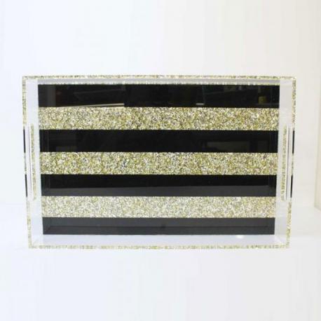 BLACK STRIPE LUCITE TRAY - VARIOUS SIZES - Out of the Box NY Gifts