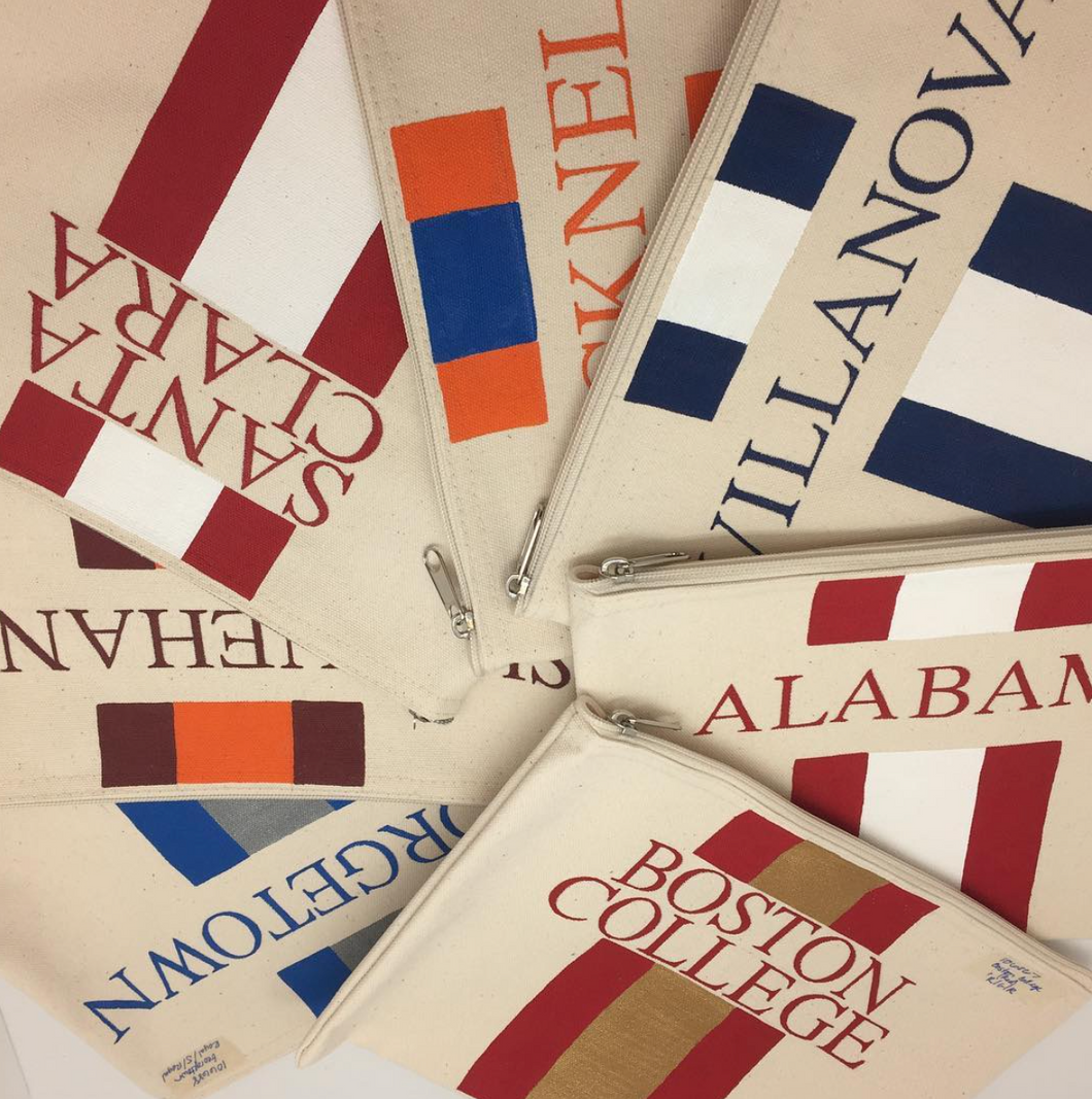 SMALL COLLEGE CANVAS POUCH WITH STRIPES - Out of the Box NY Gifts