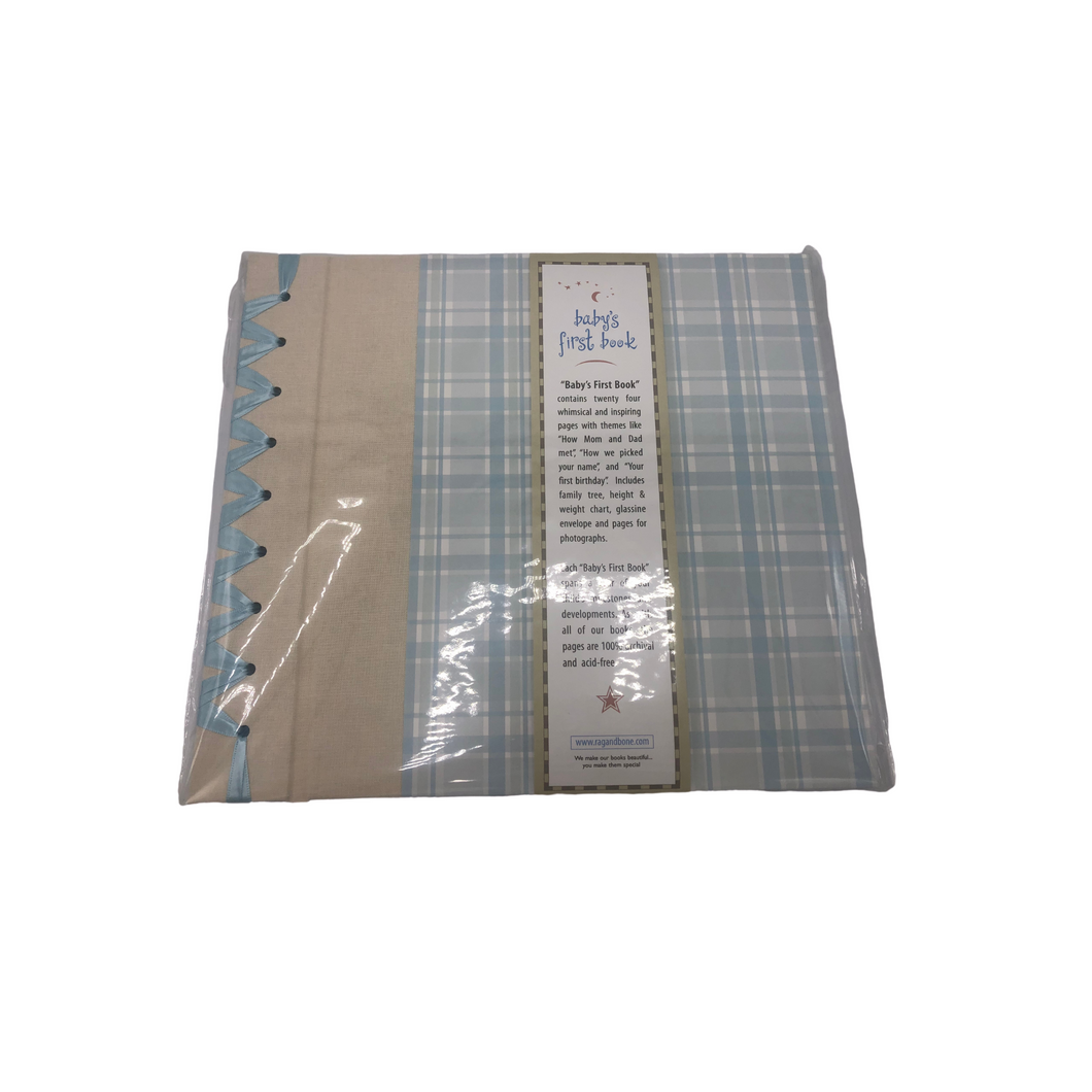 BABY BOOK - BLUE PLAID STRIPE - Out of the Box NY Gifts