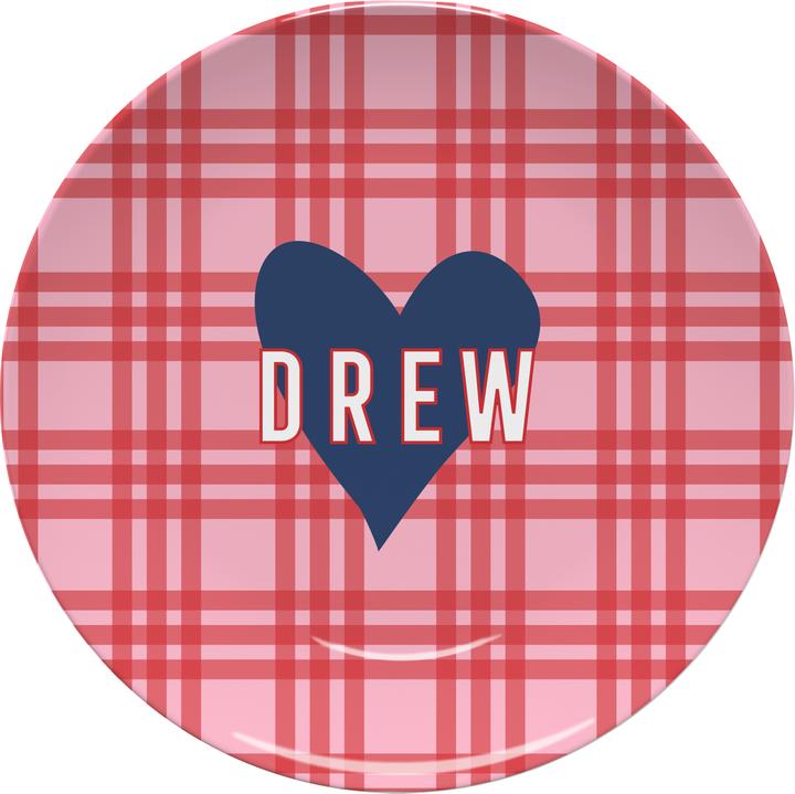 PLAID AND HEART MELAMIINE PLATE - Out of the Box NY Gifts