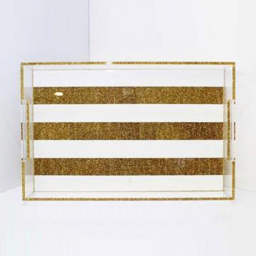 WHITE STRIPE LUCITE TRAY - VARIOUS SIZES - Out of the Box NY Gifts