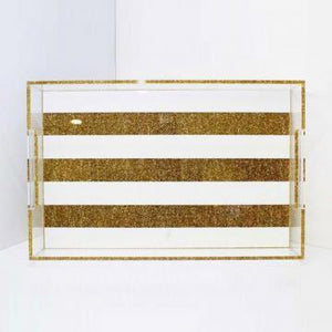 WHITE STRIPE LUCITE TRAY - VARIOUS SIZES - Out of the Box NY Gifts